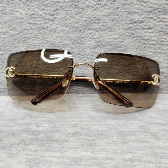 Vintage Authentic Chanel Rhinestone CC Rimless Gradient Gold Sunglasses 4092B - Picture 1 of 15